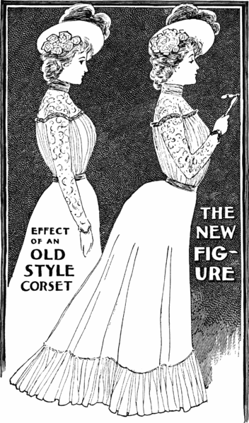 This illustration from an 1900 issue of Ladies Home Journal shows the change from Victorian to Edwardian silhouettes.