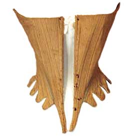 A hand-made cone-shaped stay corset from circa 1786. From the collection of K. Augusta, antique-fashion.com, via The Antique Corset Gallery.