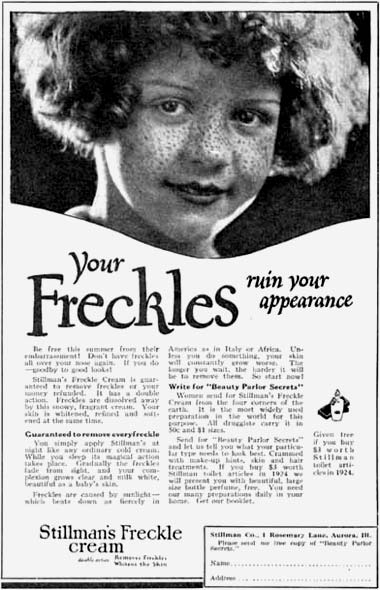 The active ingredient for Stillman's Freckle Cream was mercury. Via ComesticsandSkin.com.