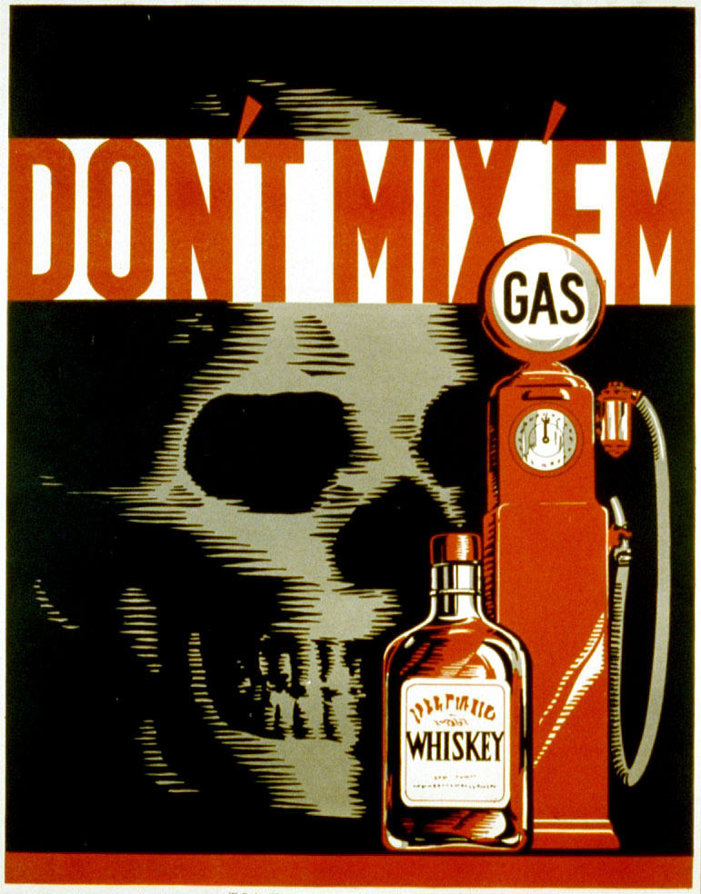 Though drunk driving has long been recognized as dangerous, seen in this WPA poster from 1937, reckless driving has been absent from most safety campaigns. 