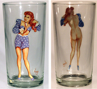 Retro Woman Wearing Vintage Lingerie and Drinking from Flask Leggings by  George Peters